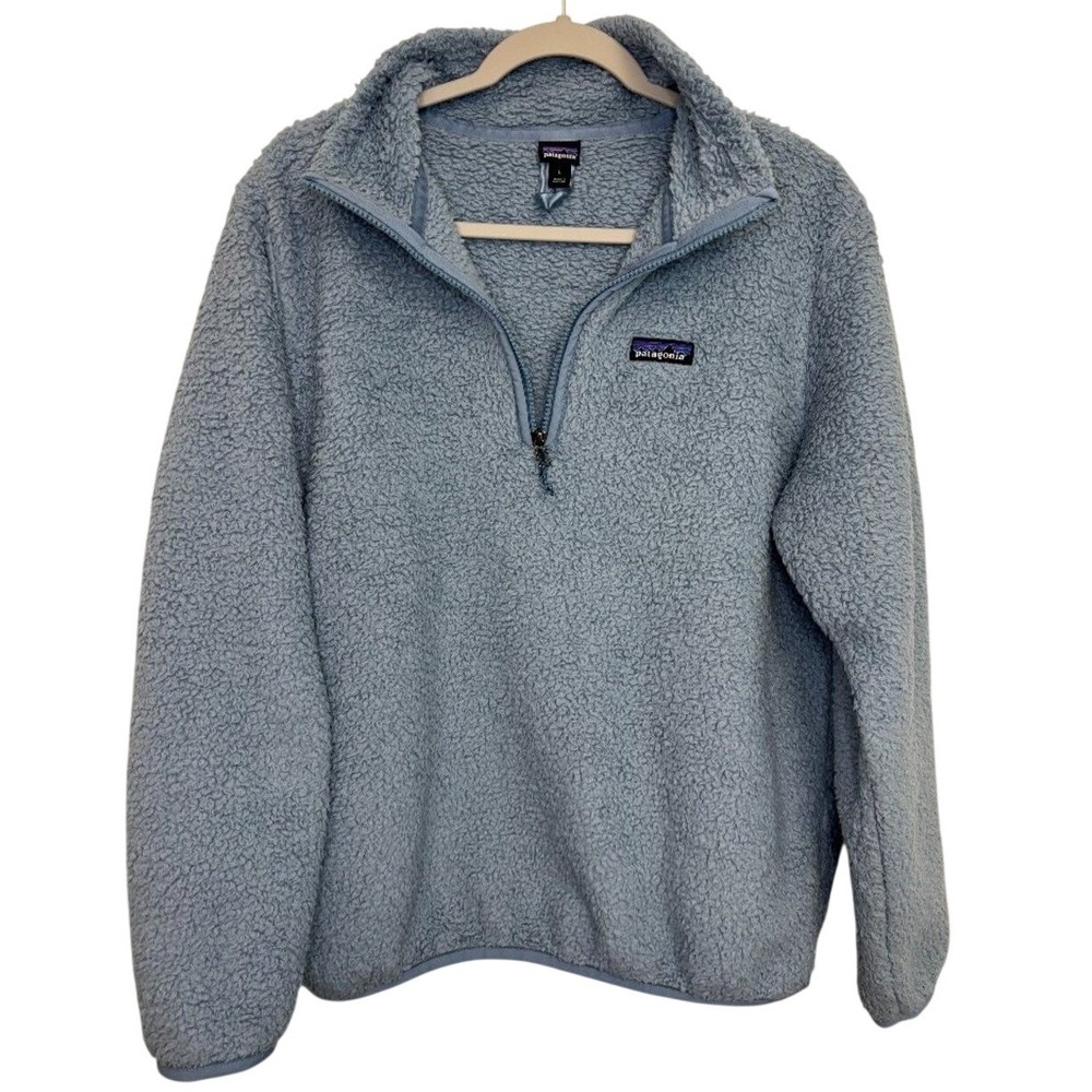 Patagonia Women's Los Gatos 1/4 Zip Light Plume Grey Blue Large L Fleece Shaggy